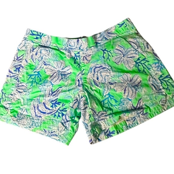 Lilly Pulitzer Green Blue Floral Bermuda Shorts XS - Picture 1 of 8